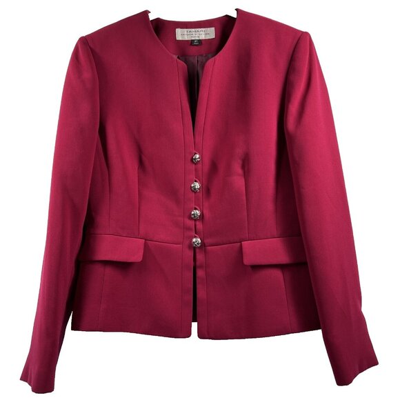 Tahari Women's Jacket Blazer Size 8P Petite Solid Pink Silver Buttons Lined L/S - Picture 1 of 10